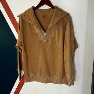 aerie Women's Zip-Up Sailor Collar Sweater in Camel